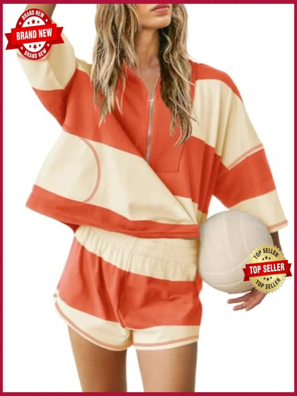 Striped 2 Piece Lounge Shorts Set Oversized Workout Matching